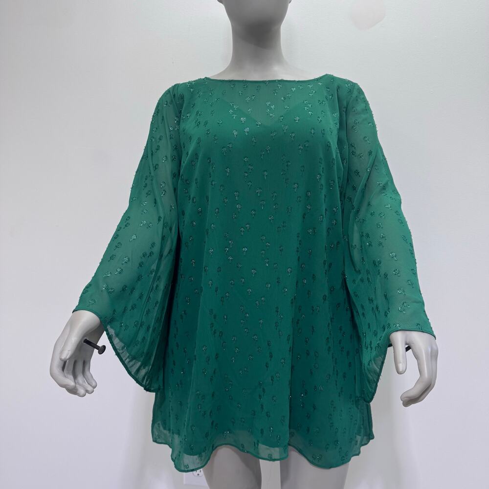 NWT Marina Rinaldi Georgette Dot Green Blouse US 20 Holiday Festive Quiet Luxury